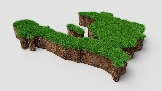 Haiti Map Grass and ground texture 3d illustration