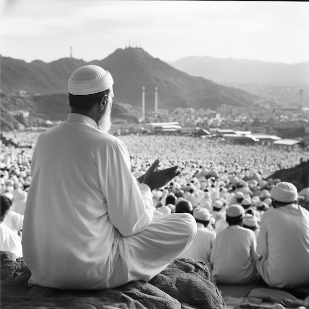 A Hajj guide giving a spiritual talk to inspire and motivate the group