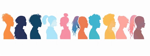 Half body silhouettes featuring diverse genders physical attributes ethnicities and solid colors on white background