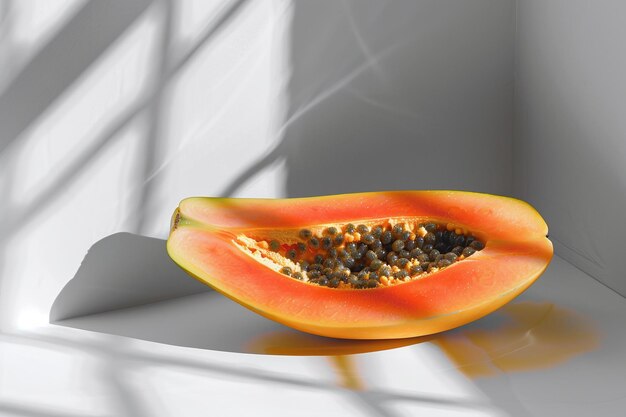 Photo a half eaten watermelon with seeds on the bottom