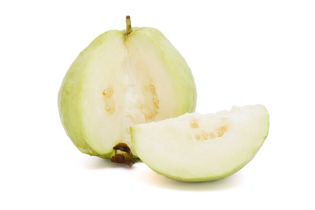 Photo half guava isolated on a white background.