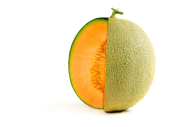 Half of japanese melons orange melon or cantaloupe melon with seeds