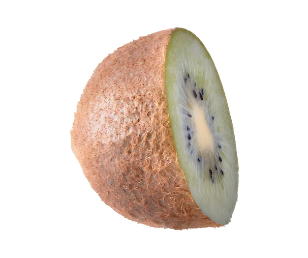 a half of a kiwi fruit with a bite taken out of it