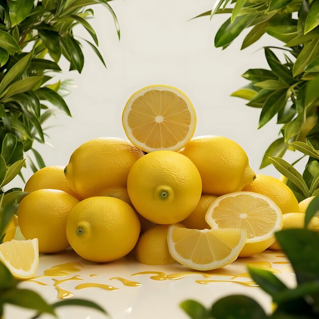 Half lemon slice with green leaf white background