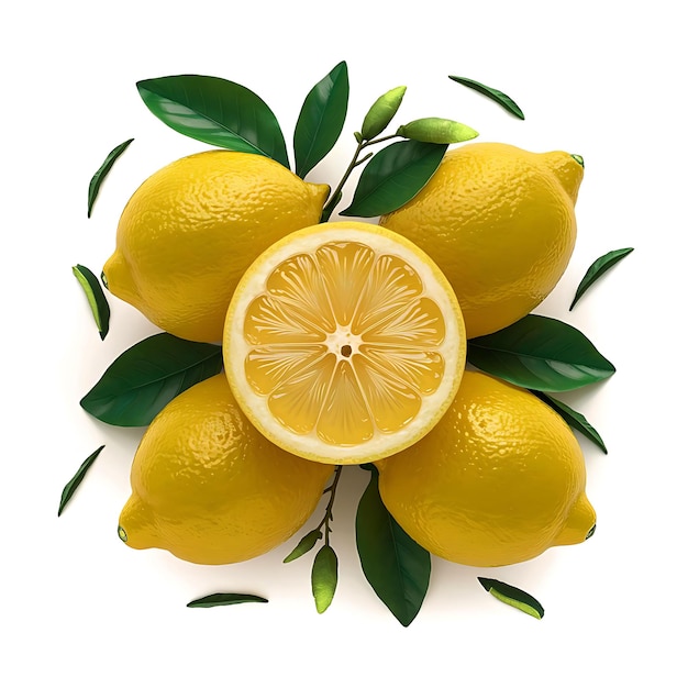 Half lemon slice with green leaf white background