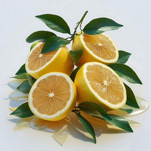 Half lemon slice with green leaf white background