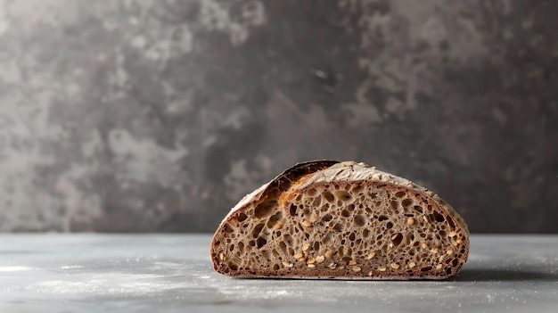 Photo a half loaf of sourdough bread with visible air pockets and seeds