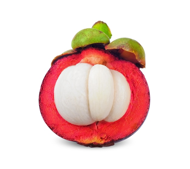 Half of Mangosteen isolated on white background. Mangosteen clipping path