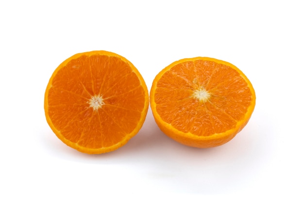 Half navel oranges isolated on white