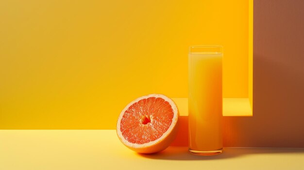 Photo a half of an orange is next to a glass of orange juice