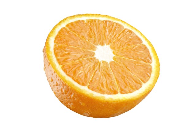 Half an orange isolated on a white background. Full depth of field. Clipping mask.