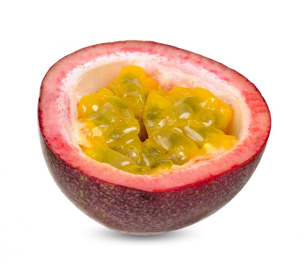 Half passion fruit isolated on white background