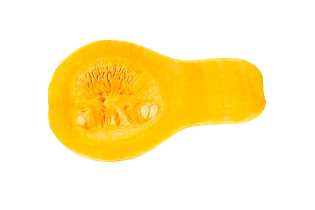 half of a pumpkin on a white background