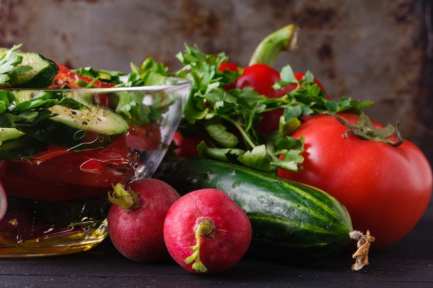 Half of radish on the wooden surface