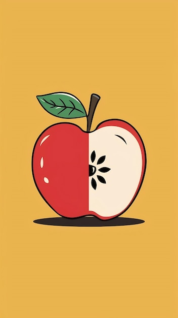 Photo half a red apple with leaf cartoon style