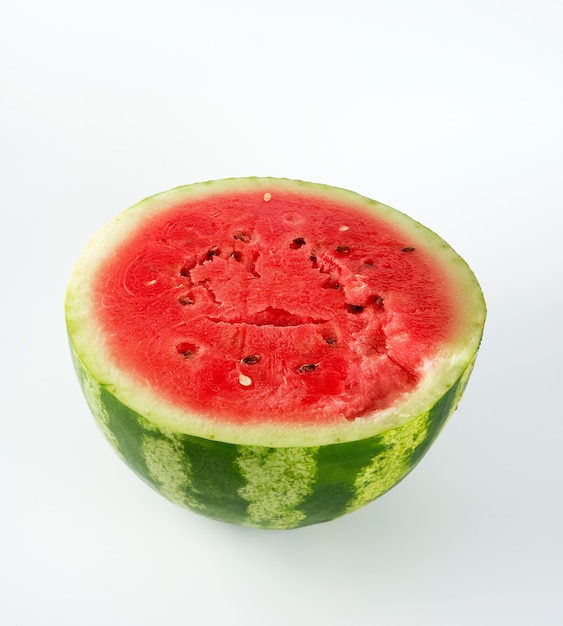 Half round ripe red watermelon with brown seeds