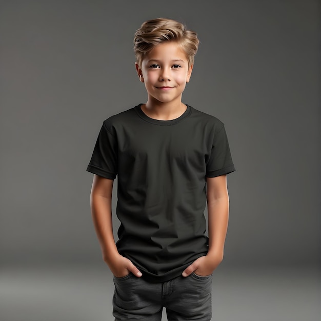 Half sleeve round neck black tshirt mockup for boys ai generated image