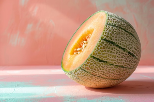 Photo half sliced melon on coral background