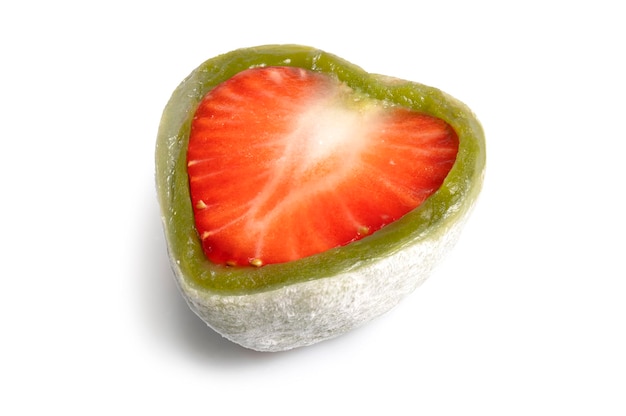 A Half of Strawberry Daifuku isolated on white background clipping path