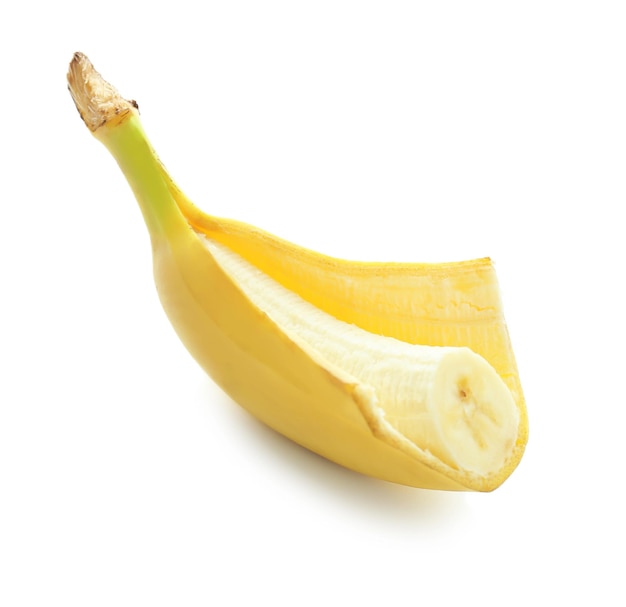 Half of tasty ripe banana on white background