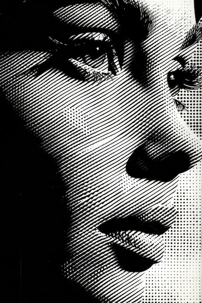 Halftone Illustration of Womans Face in Black and White