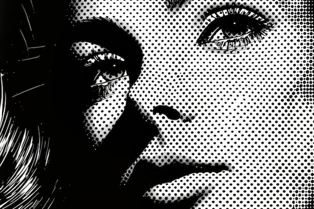 Halftone Illustration of Womans Face in Black and White