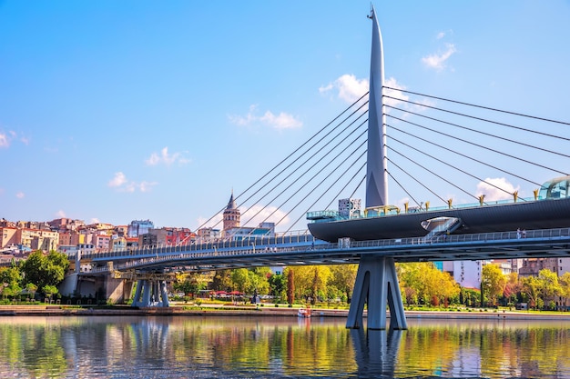 Halic Bridge over the Golden Horn and the Galata Tower Istanbul Turkey