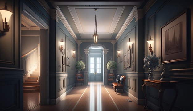 Hall in home illustration beautiful photo Ai generated art