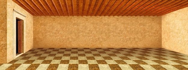 Hall with chess floor illustration