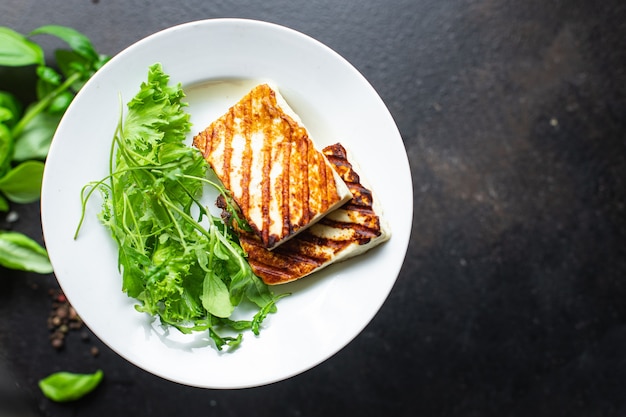 halloumi grill cheese grilled fried barbecue meal snack copy space food background rustic