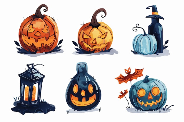 Hallowee icon set illustration on white backdrop