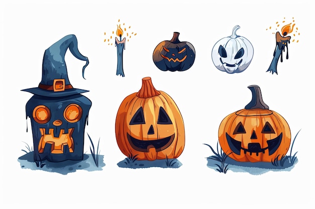 Hallowee icon set illustration on white backdrop