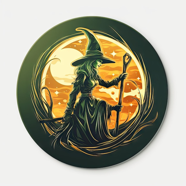 Halloween 3D sticker wicked witch on white background