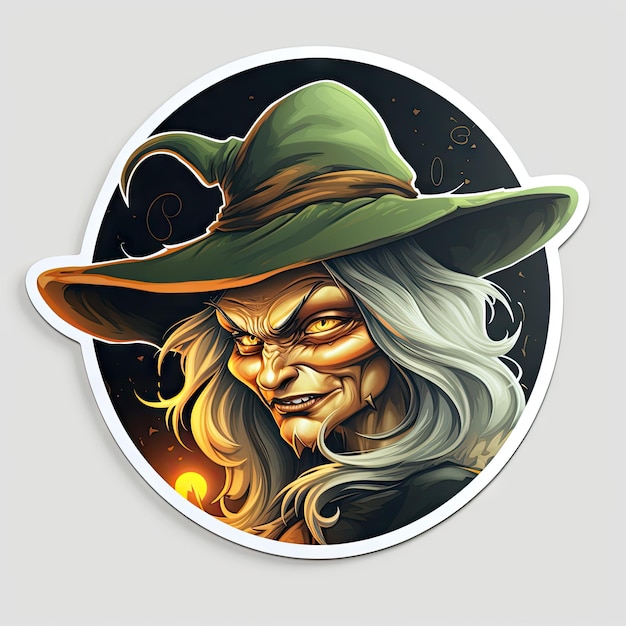 Halloween 3D sticker wicked witch on white background