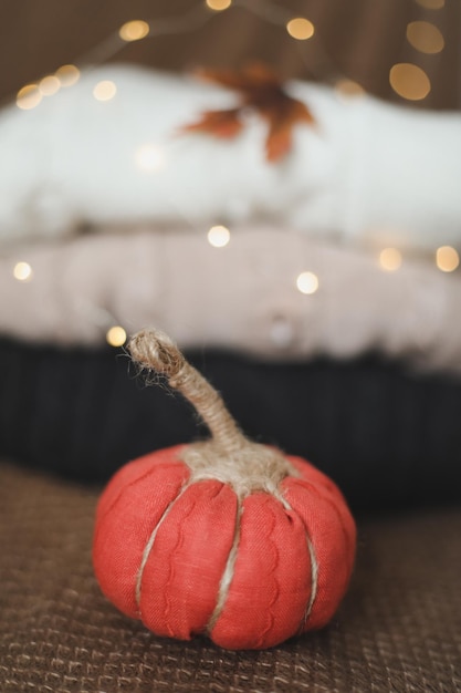 Halloween and autumn cozy composition with pumpkins october home decoration