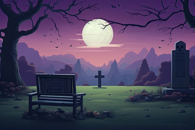 Halloween background design with 404 Timeout Error webpage with a graveyard background