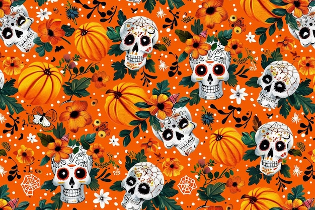 Halloween background dia de los muertos day of the dead skull art wallpaper design pumpkin