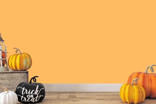 Halloween  background and orange blank wall