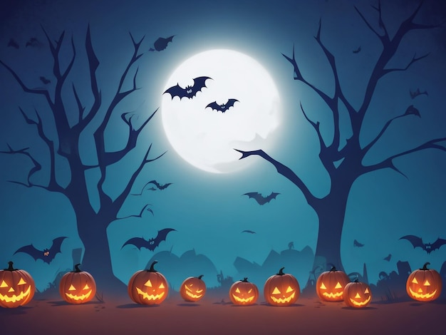 Halloween Background Vector Halloween orange background with many flying bats old house moon tre