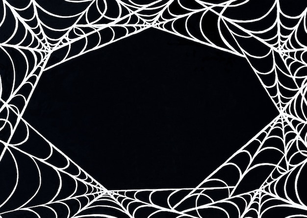 Halloween background of white spider web on a black surface