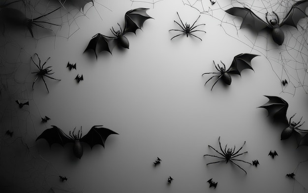 Halloween Background with Bats and Spiders