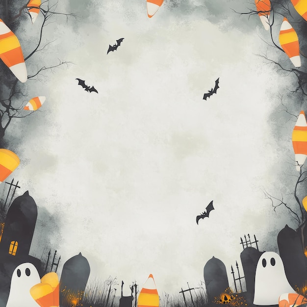 Photo halloween background with candy corn bats and ghosts