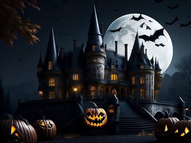 Halloween background with castle AI Generated