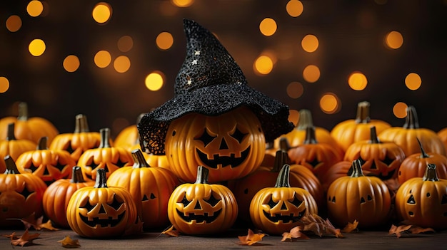 halloween background with the concept of a pumpkin in the shape of a face on a scary background