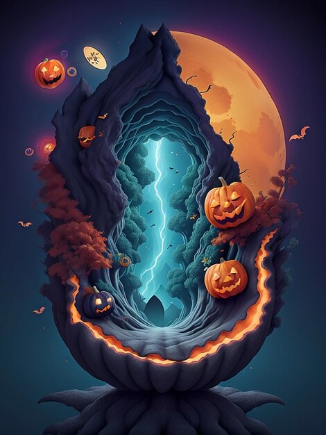 Halloween Background with evil pumpkins