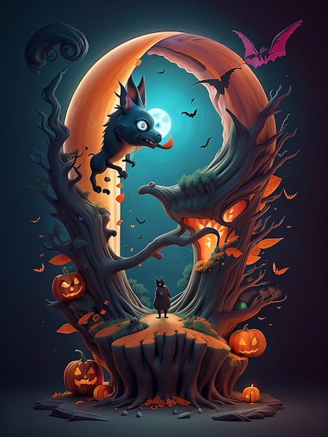 Halloween Background with evil pumpkins