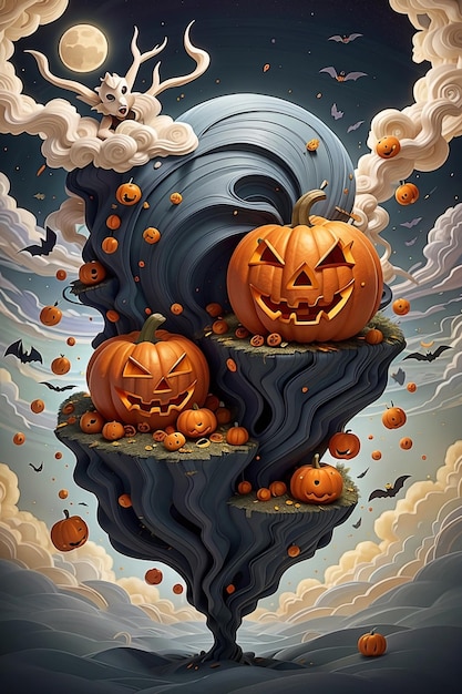 Halloween Background with evil pumpkins