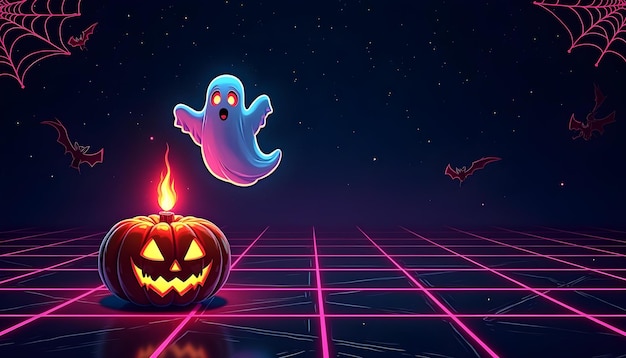 Halloween Background with ghost and witch