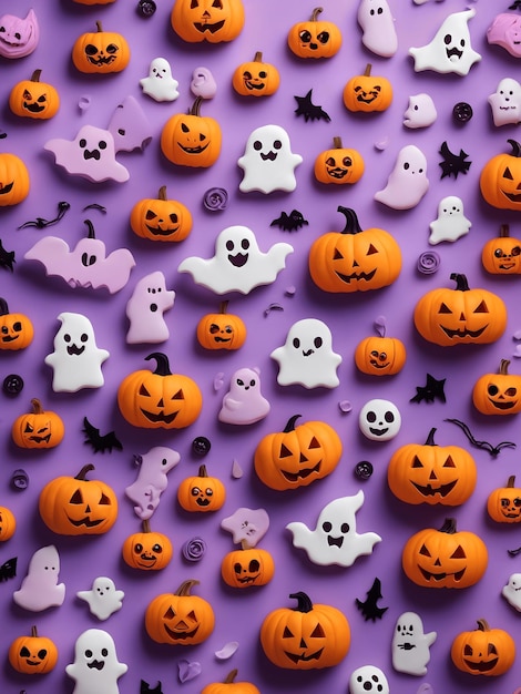 halloween background with halloween icons like a pumpkin jack o lantern and ghost etc