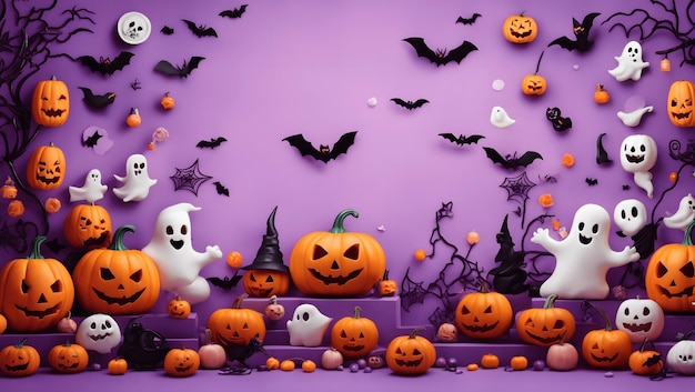 halloween background with halloween icons like a pumpkin jack o lantern and ghost etc